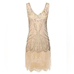 Babeyond | Beige Beaded 20s Flapper Dress (XL)